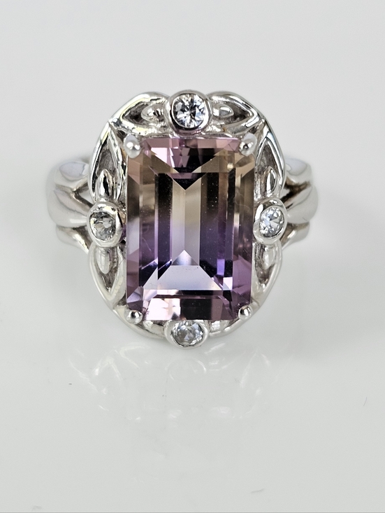 Estate Jewelry - Vintage Natural Ametrine & White Topaz Ring Sterling Silver Size 6!